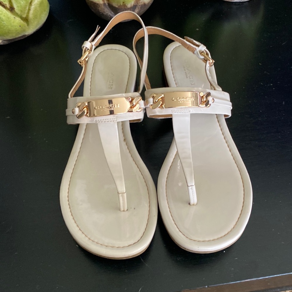 Coach cream colored Patten leather sandal